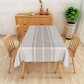 Lofaris Modern White and Brown Stripe Rectangle Tablecloth for Farmhouse Neutral Contemporary Kitchen